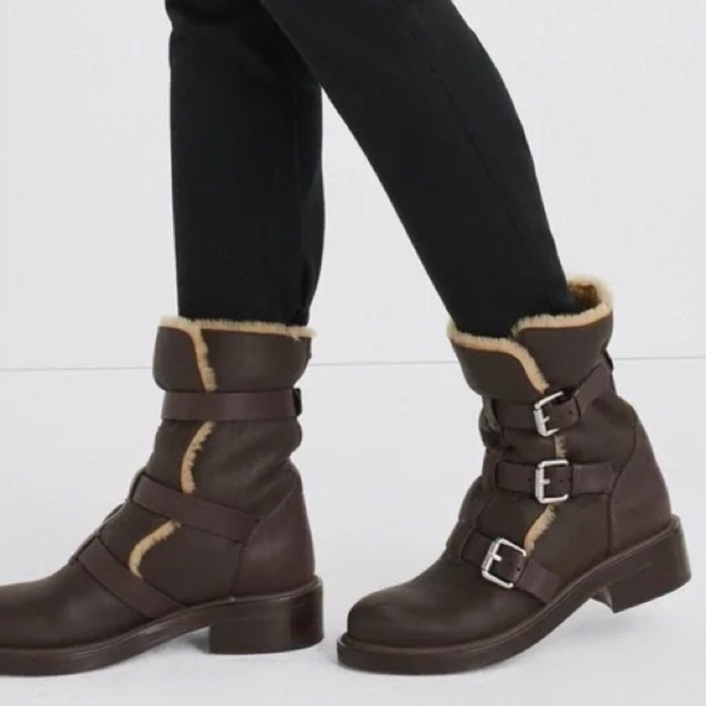 NEW Rag & Bone Leather Shearling Buckle Moto Boots Size 7.5